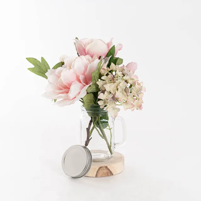 Glass Mason Jar Med with Handle and Lid Clear (8.5x13.5cmH)