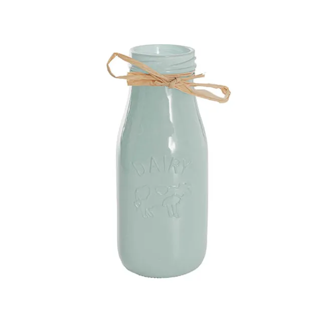 Glass Milk Bottle Solid Glossy Sage (6cmDx15.5cmH)