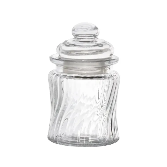 Glass Mini Jar Twisted Stripes with Lid Clear (7.5Dx12cmH)