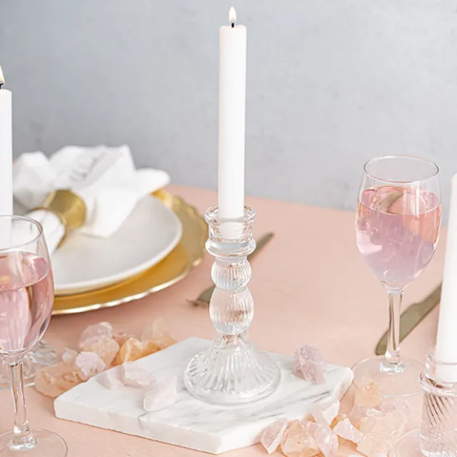 Glass Swindon Dinner Taper Candle Holder Clear (8Dx15.5cmH)