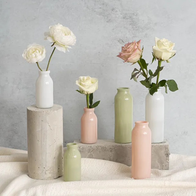 Glass Tall Milk Bottle Solid Glossy Sage (5.5x16cmH)