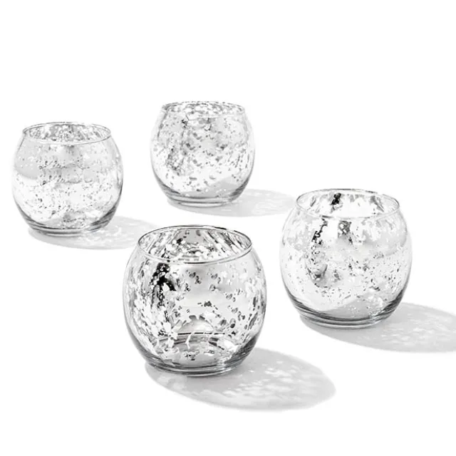 Glass Tealight Candle Holder Mini Sphere Silver (8x6.7cmH)