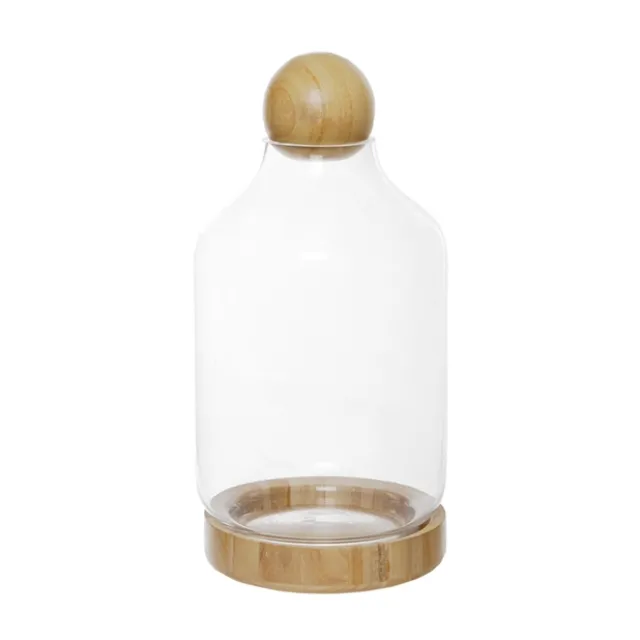 Glass Terrarium Wooden Base and Ball (8TDx17.5Bx35cmH)