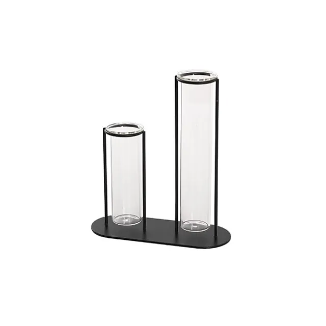 Glass Two Tube Multi Vase Metal Frame Black (15.6Dx17.5cmH)