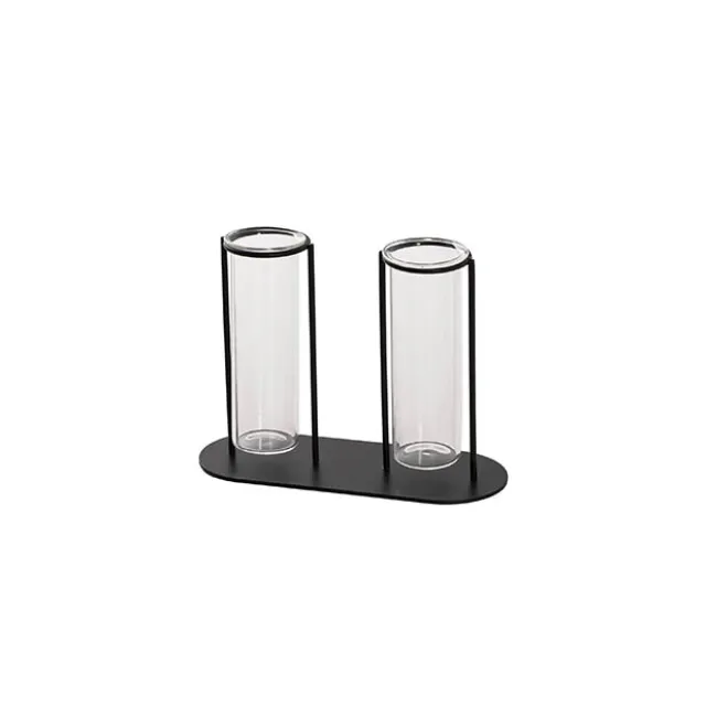 Glass Two Tube Vase Metal Frame Black Small (15.6Dx11cmH)