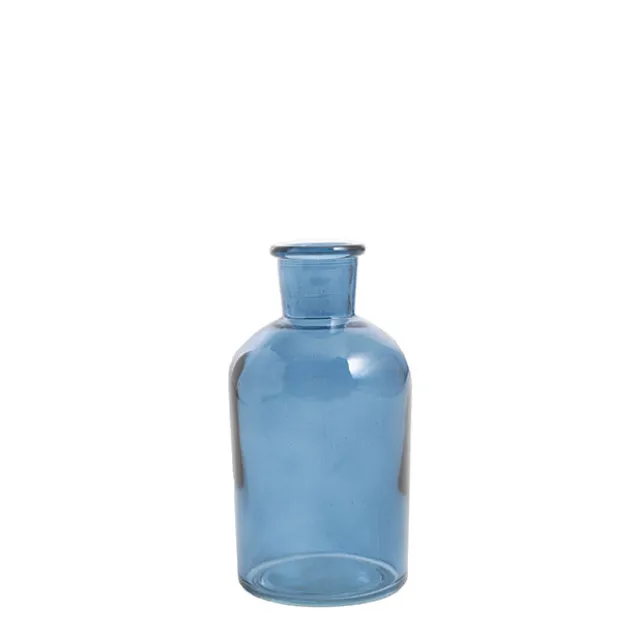 Glass Vintage Bottle Cylinder Bud Vase French Blue 7x13.5cmH