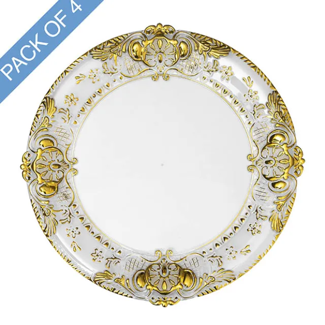Gold Edge Baroque Charger Plate Pack 4 Clear (34.5cmD)