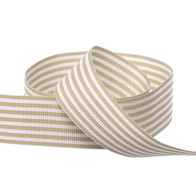Grosgrain Ribbon Fine Stripes Natural & White (25mmx20m)