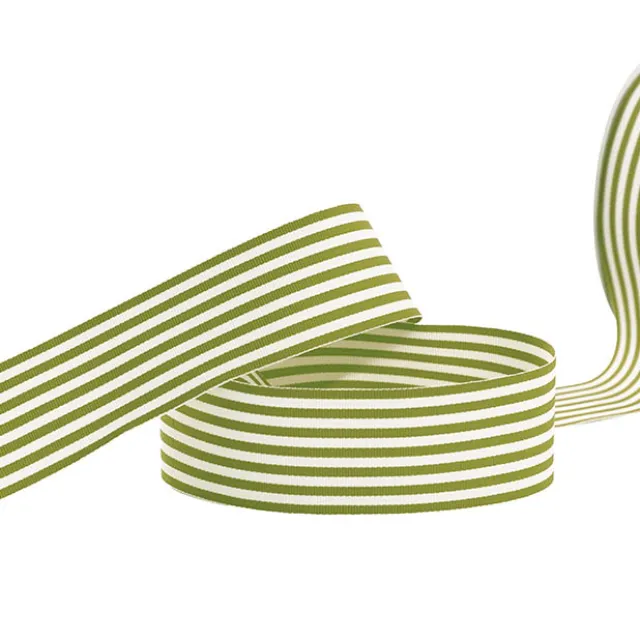 Grosgrain Ribbon Fine Stripes Moss Green & White (38mmx20m)