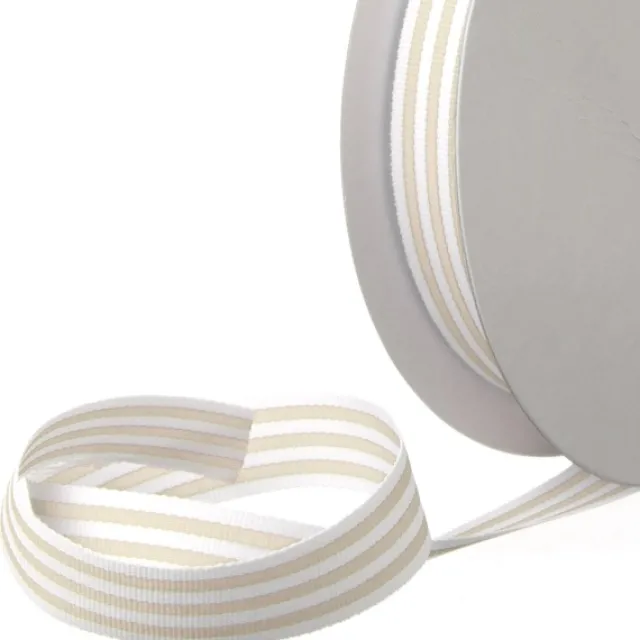 Grosgrain Ribbon Fine Stripes Natural & White (15mmx20m)