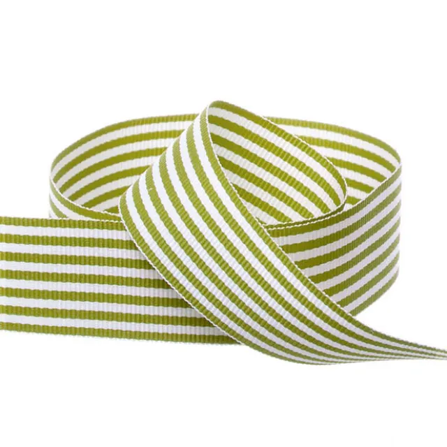 Grosgrain Ribbon Fine Stripes Moss Green & White (25mmx20m)