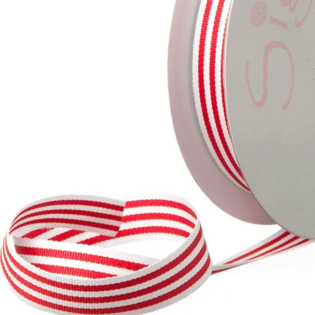 Grosgrain Ribbon Fine Stripes Red & White (15mmx20m)