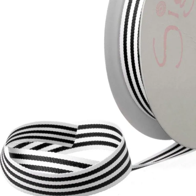 Grosgrain Ribbon Fine Stripes Black & White (15mmx20m)
