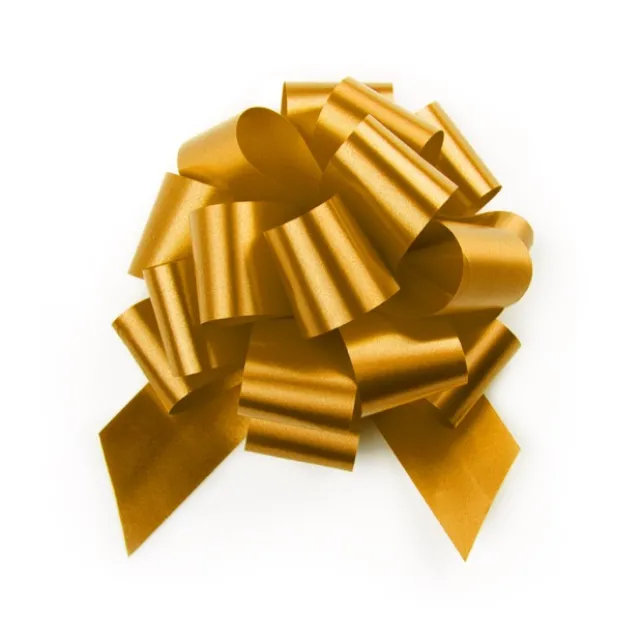 Ribbon Pull Bow Pom Pom Gold (32mmx12.5cm) Pack 5