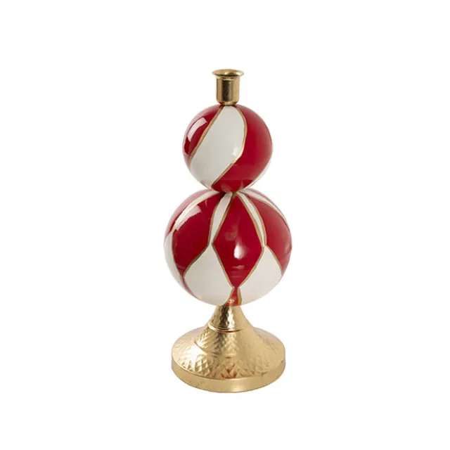 Bauble Design Taper Candle Holder Red & White (13x32cmH)