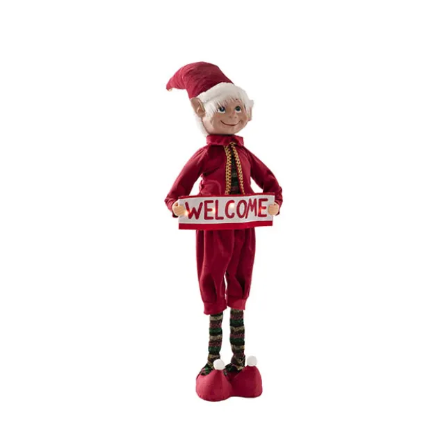 Standing Elf w LED Welcome Sign Red (24x13x88cmH)