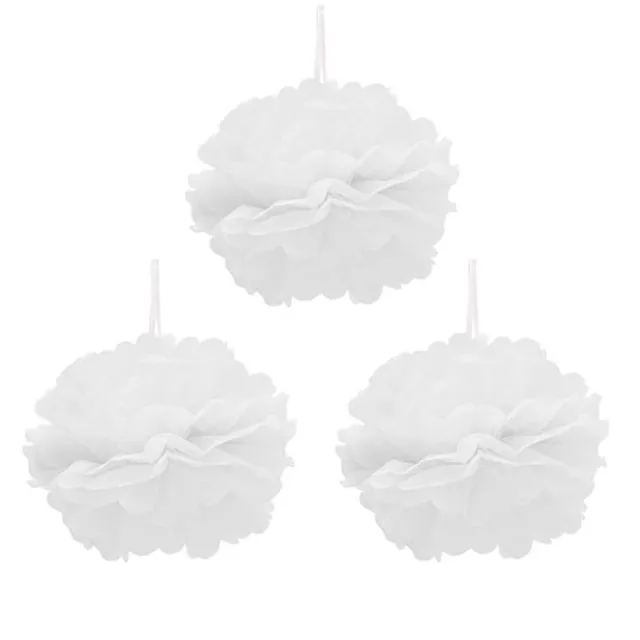 Hanging Tissue Pom Pom Pack 3 White (30cmD)