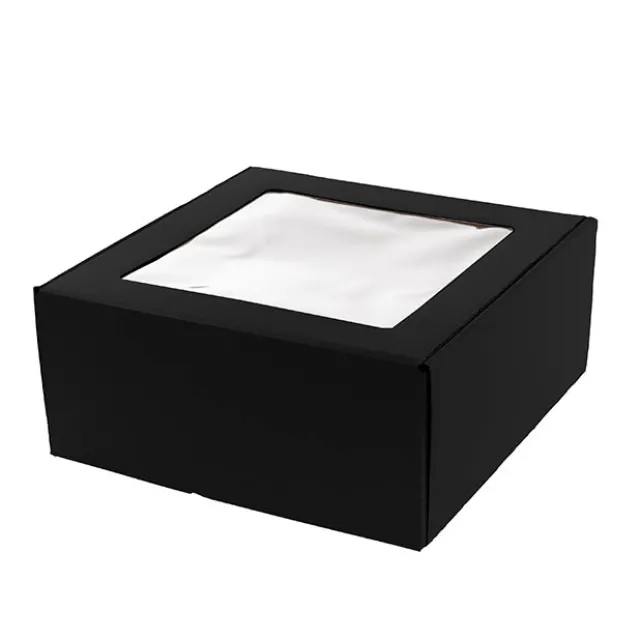 Hamper Gift Box PVC Window Square Black (29.5x28.5x12.5cmH)