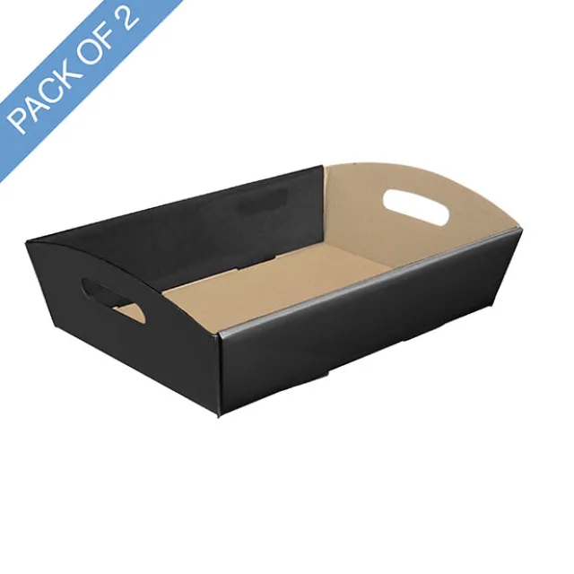 Hamper Tray Flat Pack Small Black Pack 2 (30x19x6cmH)