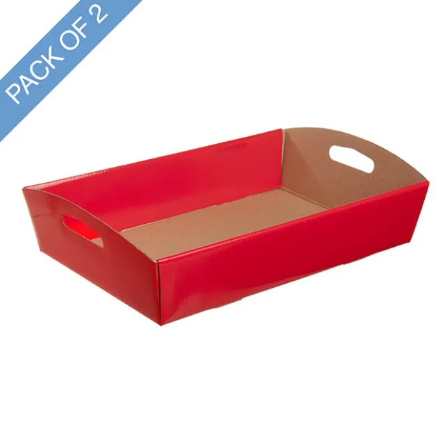 Hamper Tray Flat Pack Medium Red Pack 2 (34x22x7cmH)