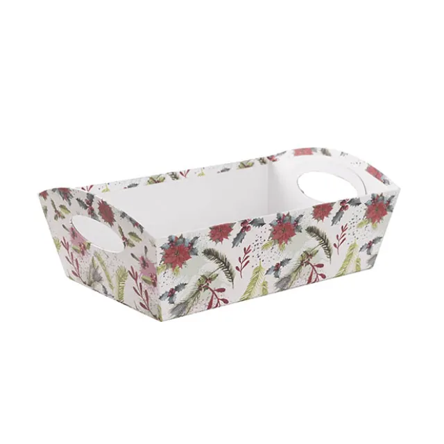 Hamper Tray Rigid Christmas Flora Large White (33x23x12cmH)