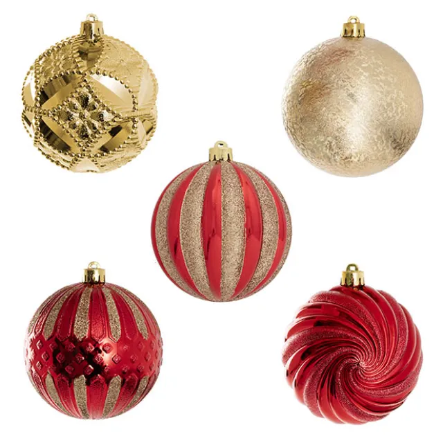 Hanging Assorted Baubles Set 9 Red & Gold (10cmD)