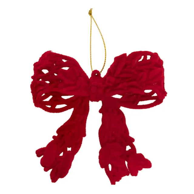 Hanging Flocked Bow Pack 2 Dark Red (10x11cmH)