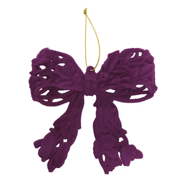 Hanging Flocked Bow Pack 2 Plum (10x11cmH)