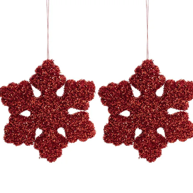 Hanging Giant Snowflakes Pack 2 Tinsel Red (20cmD)