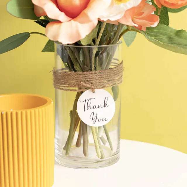 Hanging Gift Tags Thank You Round White Pack 20 (5cm)