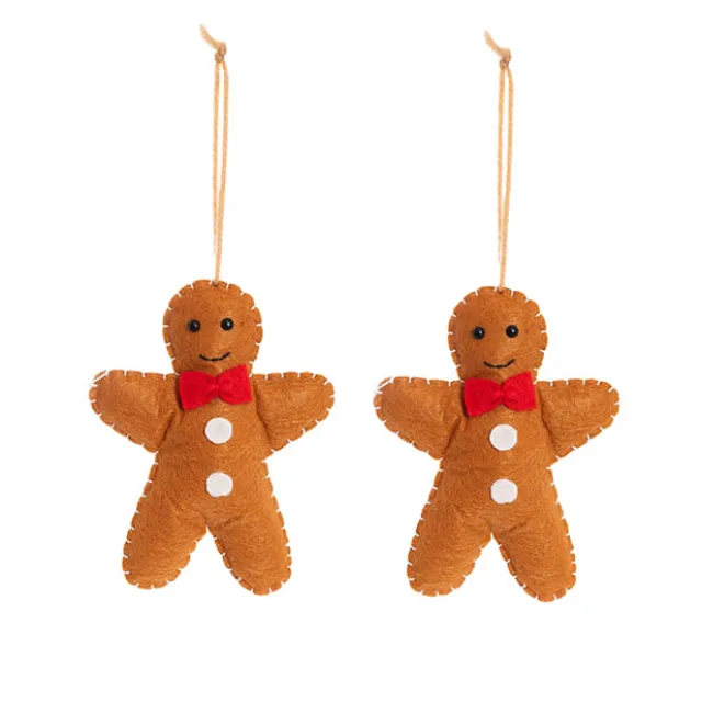 Hanging Gingerbread Man w Bow Tie Pack 2 Brown (11cmH)