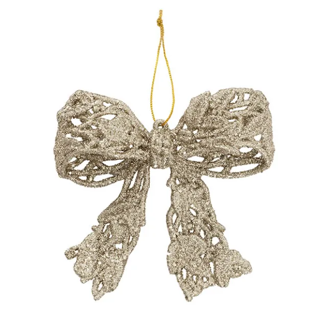 Hanging Glitter Bow Pack 2 Champagne (10x11cmH)
