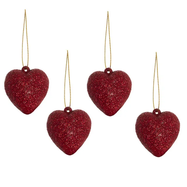 Hanging Love Hearts Pack 4 Glitter Red (5cmD)