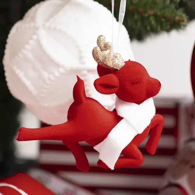 Hanging Reindeer w White Scarf Pack 3 Red (10x10.5cmH)