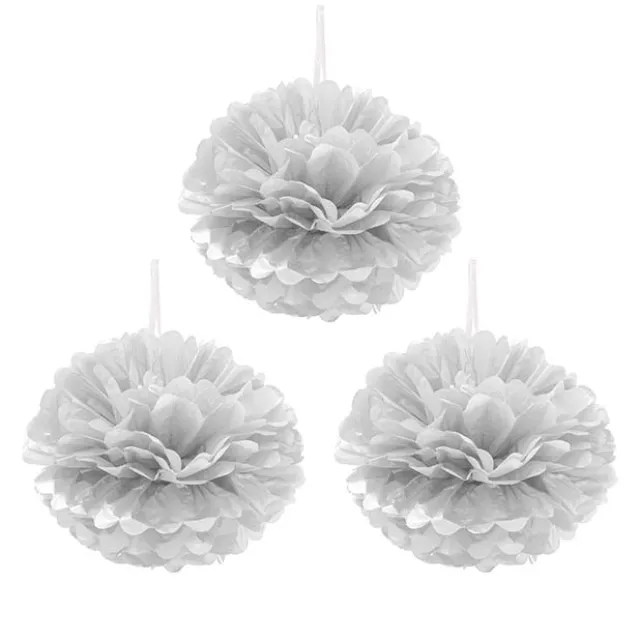 Hanging Tissue Pom Pom Pack 3 Silver (30cmD)