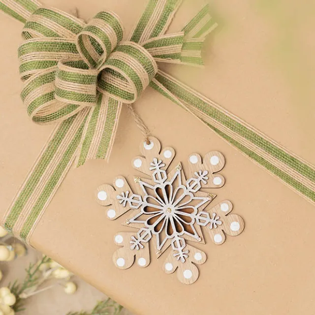 Hanging Wooden Snowflake Pack 2 Natural Beige (12cmH)