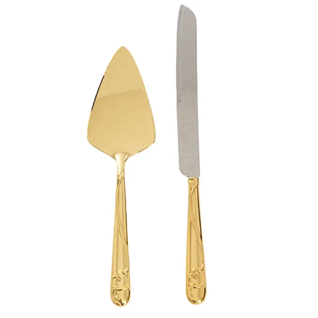 Heart Design Cake Knife Set Gold (23Wx340mmL & 73Wx275mmL)