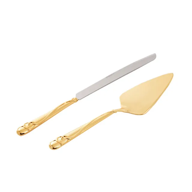 Heart Design Cake Knife Set Gold (23Wx340mmL & 73Wx275mmL)