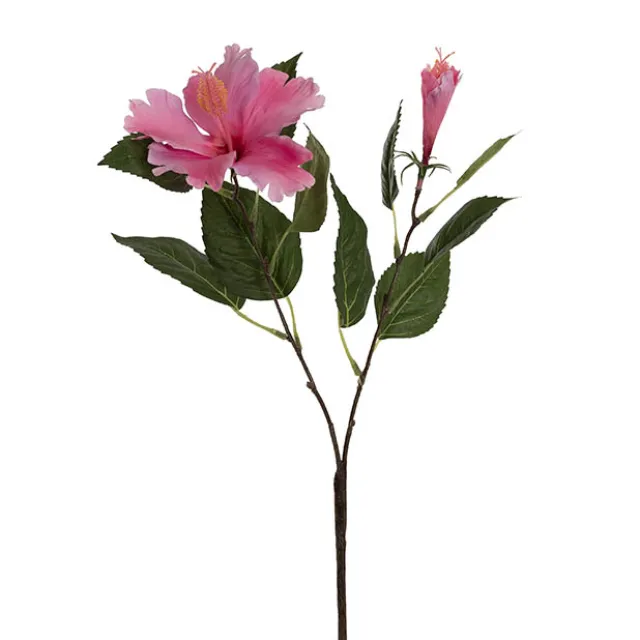 Hibiscus Flower x 2 Head Spray Pink (11cmDx61cmH)