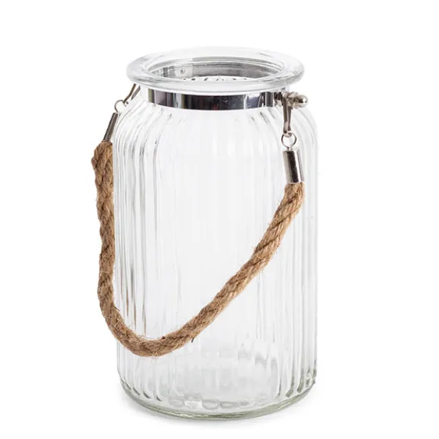 Hurricane Glass Jar with Jute Rope Clear (11Dx18.5cmH)