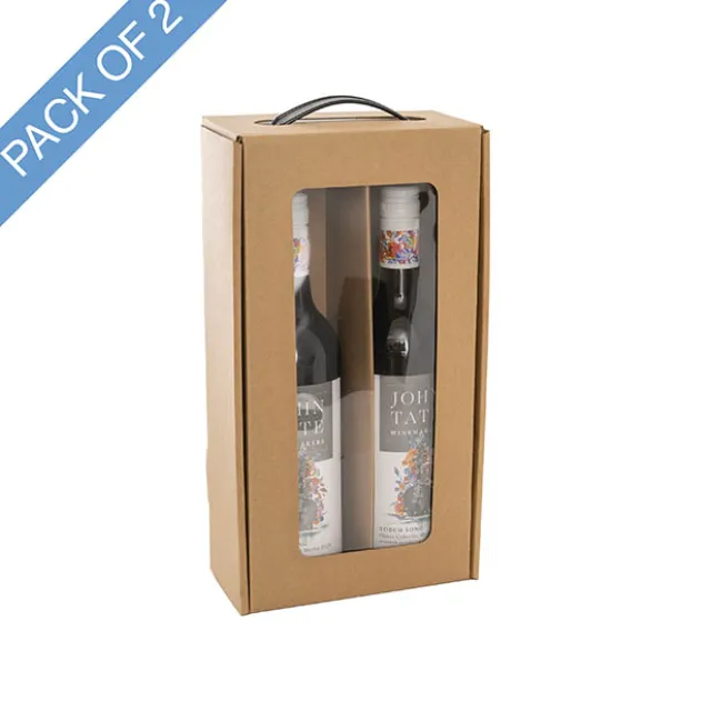 Wine Window Carry Box 2 Bottles Kraft Pack 2 (17x9x34cmH)