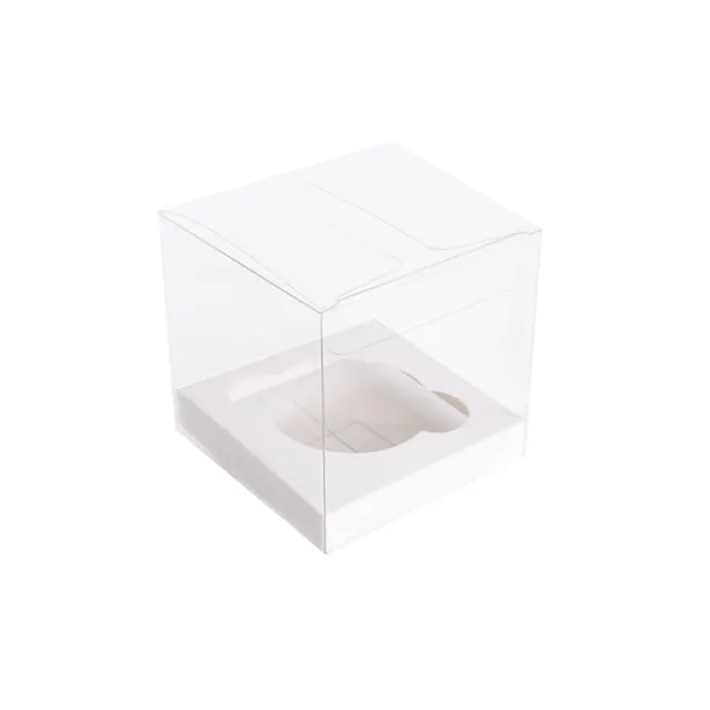 Cupcake Box Clear with Insert 30mic White (90x90x90mm) Pk 10