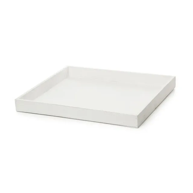 Wooden Tray Square Low Edge White Wash (35x35x3.5cmH)