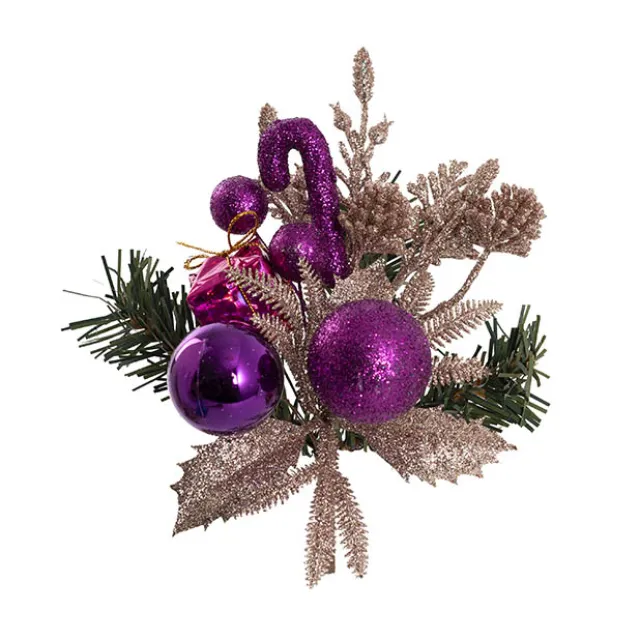 Pine Gift Box Bauble Pick Pack 3 Rose Gold & Plum (20cmH)