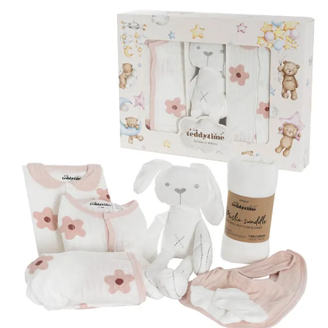 Flower Print 100% Cotton Baby Gift Box Set 8 Soft Pink
