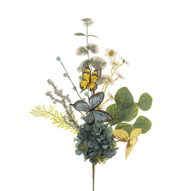 Butterfly Hydrangea Fern Spray Blue & Yellow (55cmH)