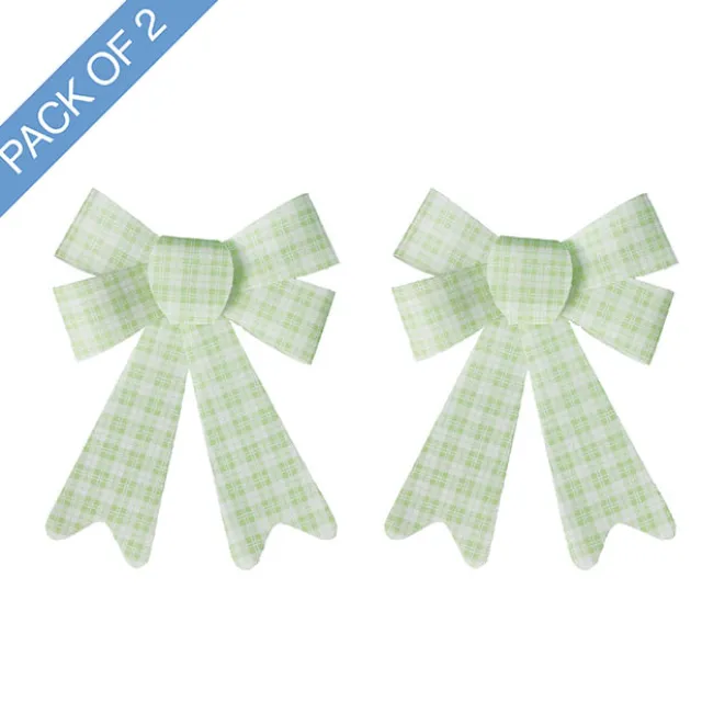 Pre-Made Bow Fabric Top Checkers Spring Green Pk2 (14x19cm)