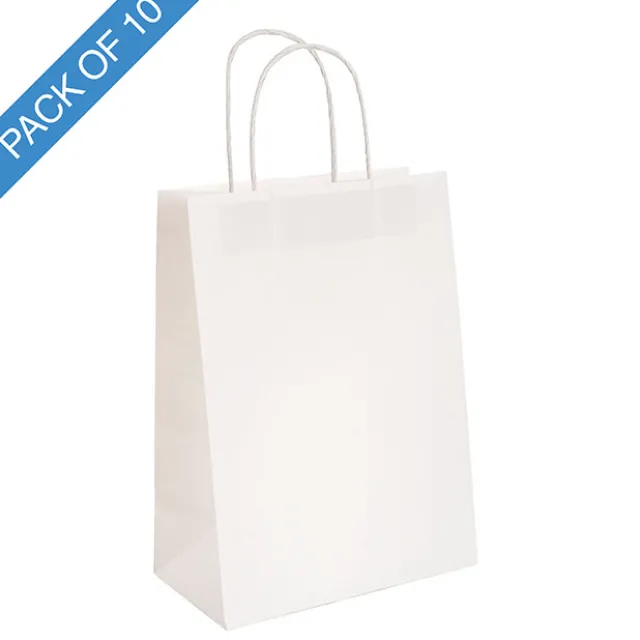 Kraft Paper Bag Shopper XL White Pk10 (320Wx110Gx420mmH)
