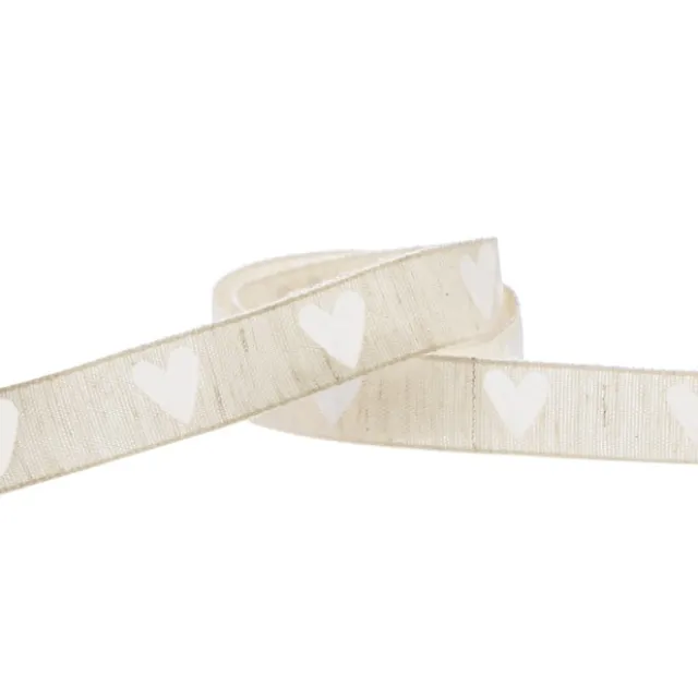 Vintage Cotton Ribbon Heart Beige White (15mmx10m)