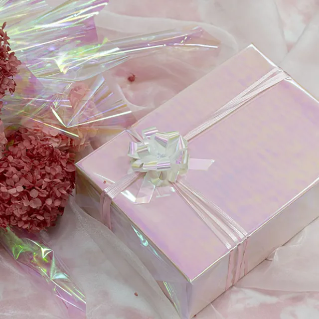 Ribbon Pull Bow Pom Pom Iridescent White (18mmx8.75cmD) Pk5